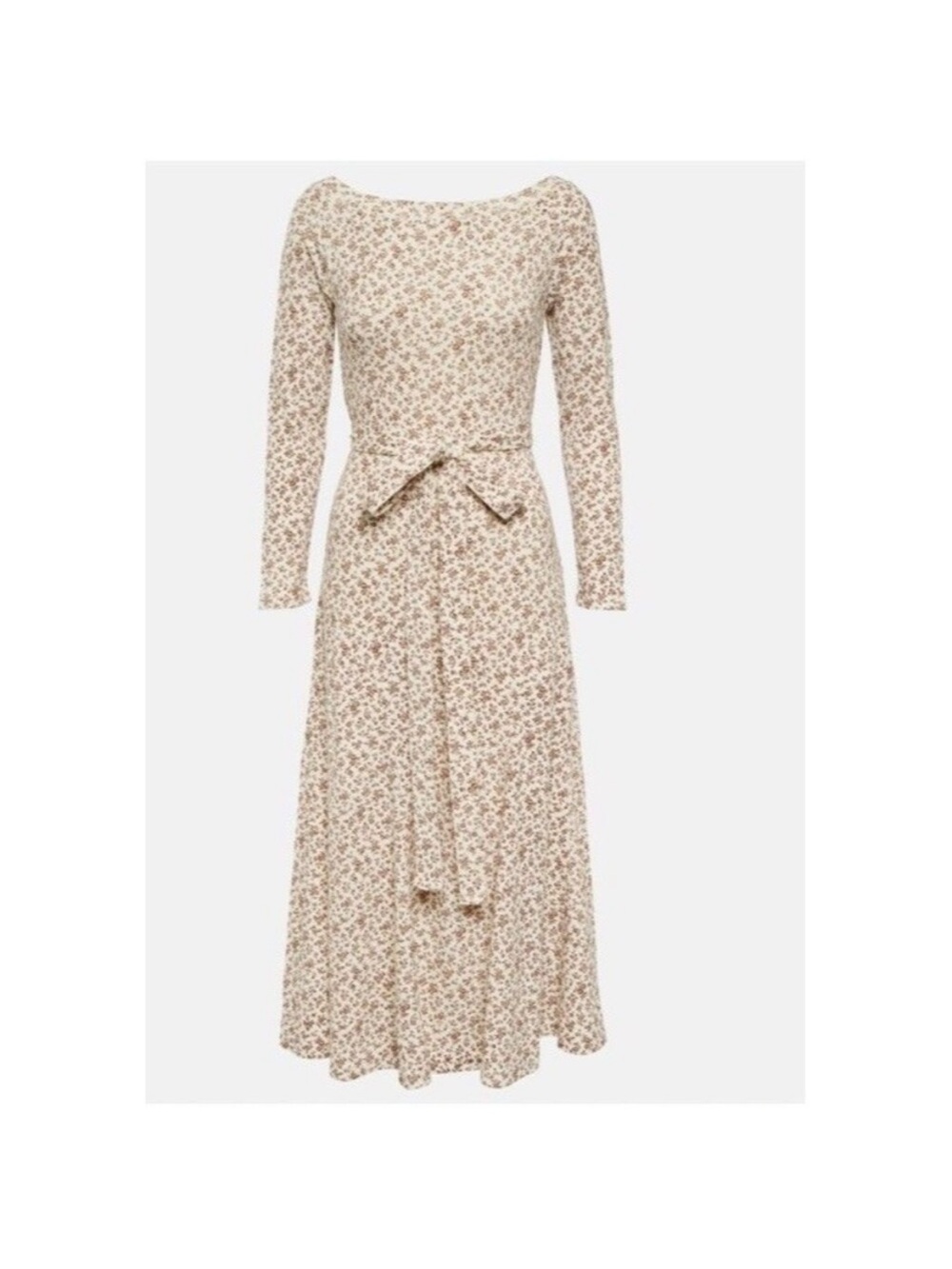 Ralph Lauren Brown and Cream Floral Long Sleeve Thermal Tie-Waist Maxi Dress XXL